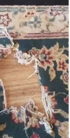 Avant restauration — Angle déchiré, retissé à l'identique