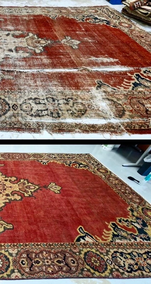 Après restauration — Kilim ancien troué, entièrement reconstitué