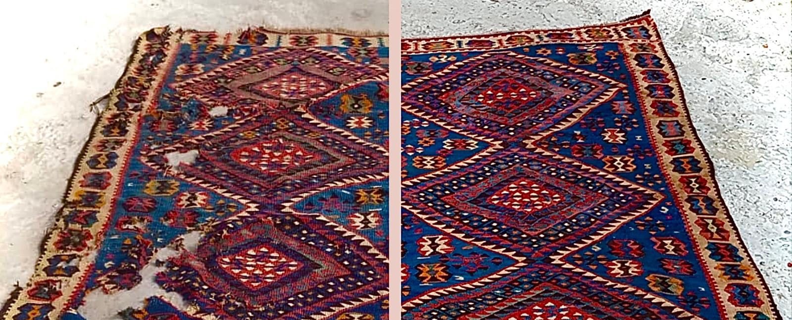 Avant restauration — Tapis à médaillon — délavé puis ravivé